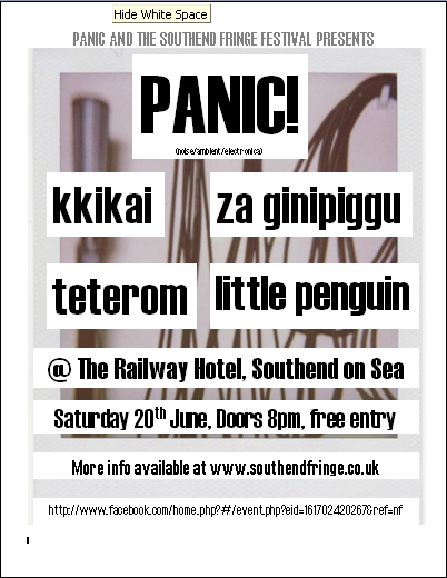 A flyer for a PANIC gig in 2016